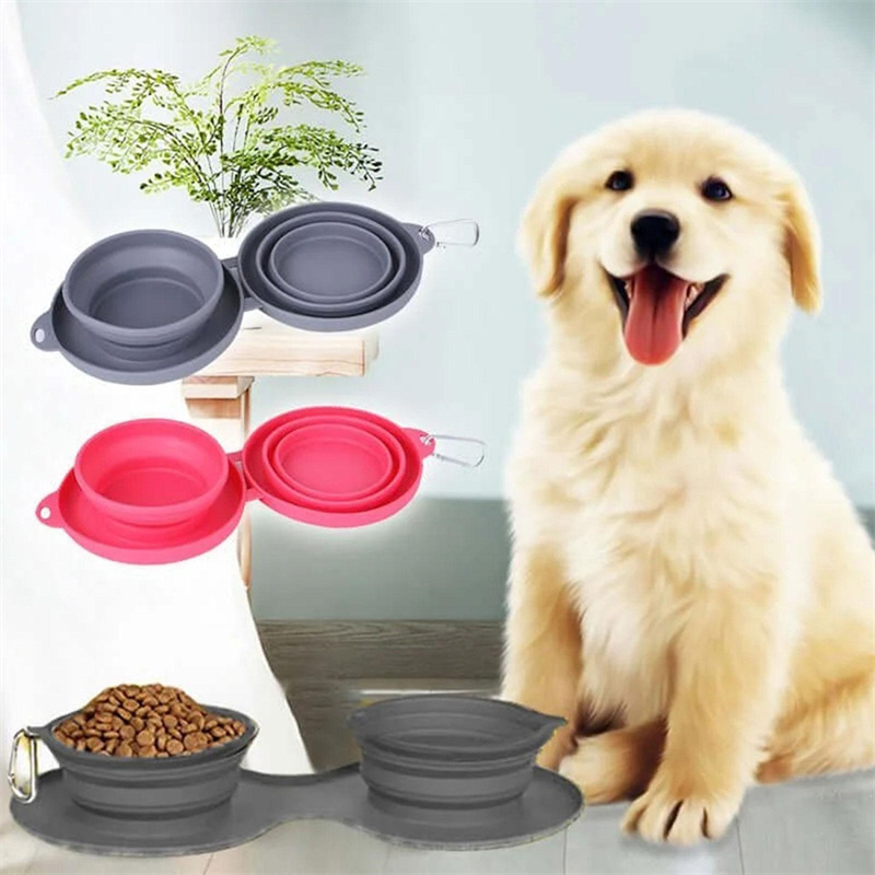 Rubber Foldable Double Bowl Pet Feeding Bowl Pets Supplies Dog Cat Bowls - image 5
