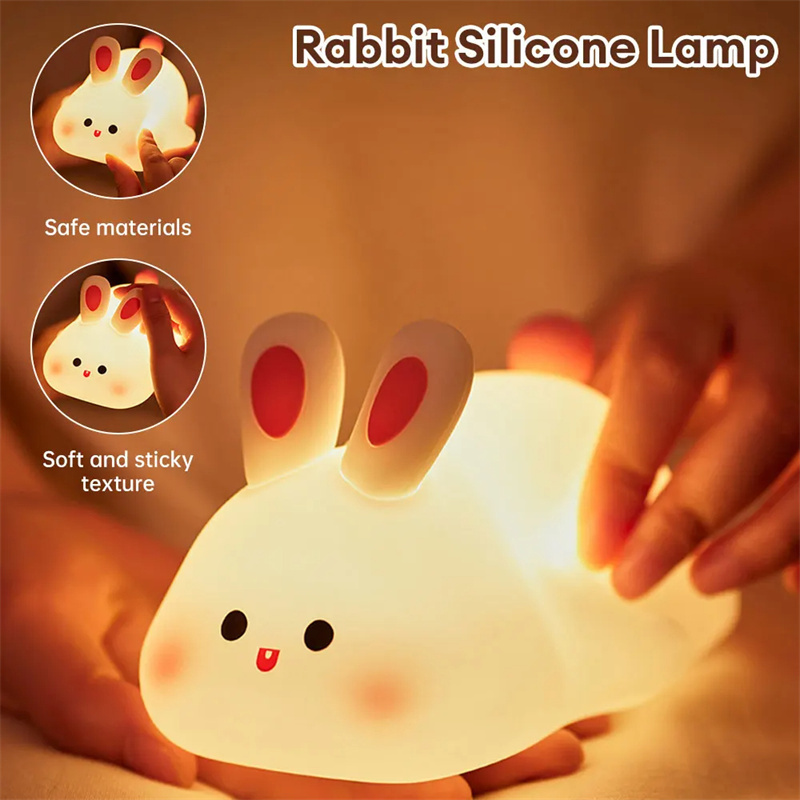 Cute LED Night Light Touch Sensor Cartoon Kid's Nightlights Big Face Rabbit Silicone Night Light Christmas Gift Bedside Lamp Home Decor - image 2