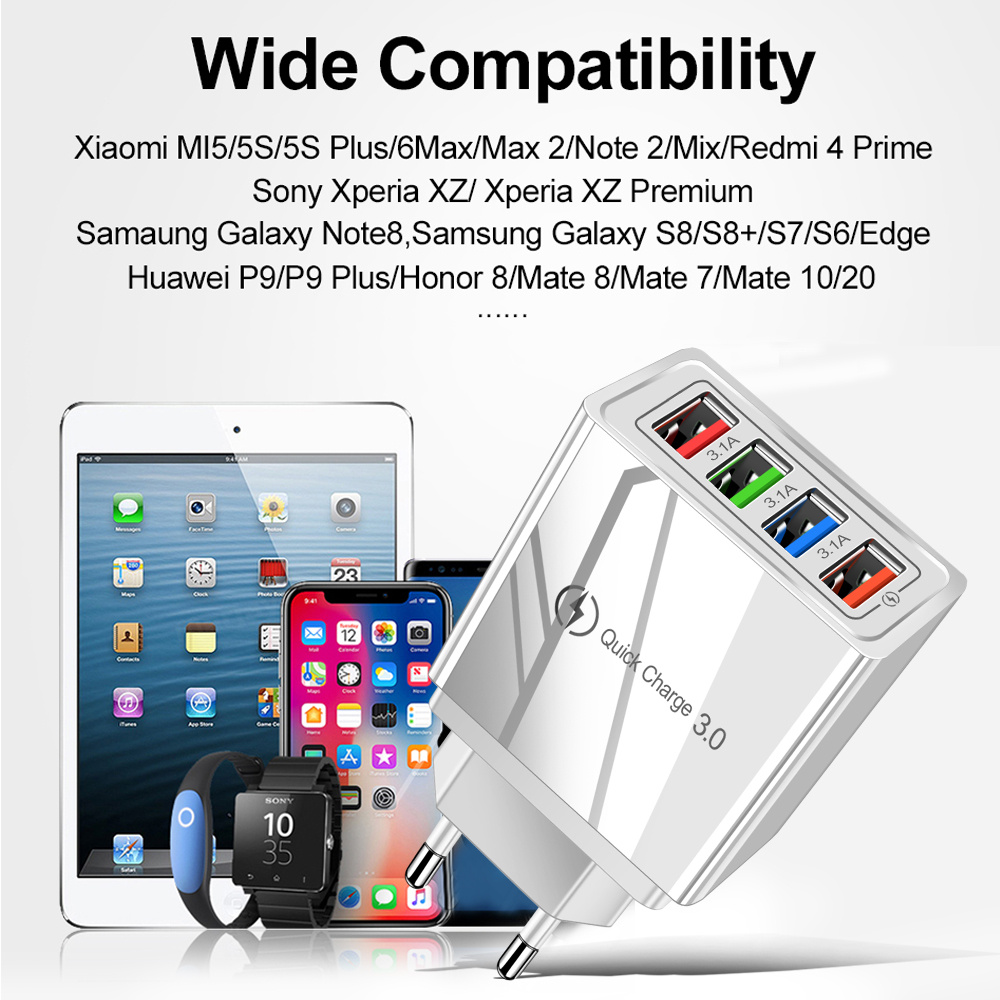 USB Charger Quick Charge 3.0 4 Phone Adapter For Tablet Portable Wall Mobile Charger Fast Charger - image 3