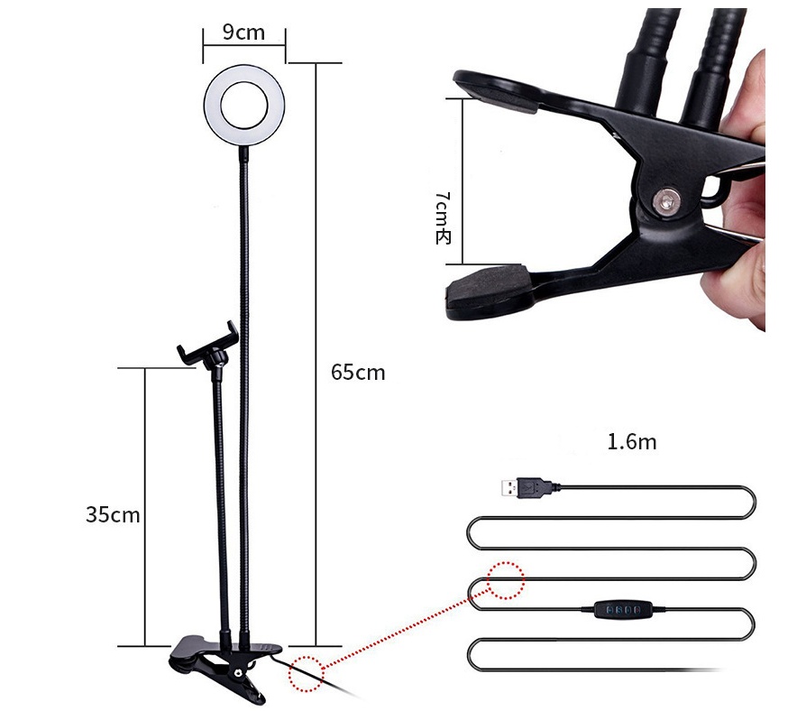 LED Selfie Ring Light for Live Adjustable Makeup Light-8cm Stand - image 4