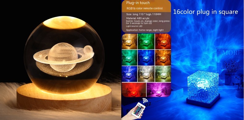 LED Water Ripple Ambient Night Light USB Rotating Projection Crystal Table Lamp RGB Dimmable Home Decoration 16 Color Gifts - image 16