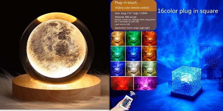 LED Water Ripple Ambient Night Light USB Rotating Projection Crystal Table Lamp RGB Dimmable Home Decoration 16 Color Gifts - image 18