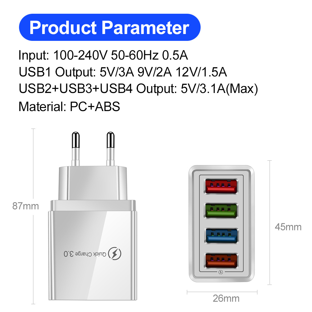 USB Charger Quick Charge 3.0 4 Phone Adapter For Tablet Portable Wall Mobile Charger Fast Charger - image 5