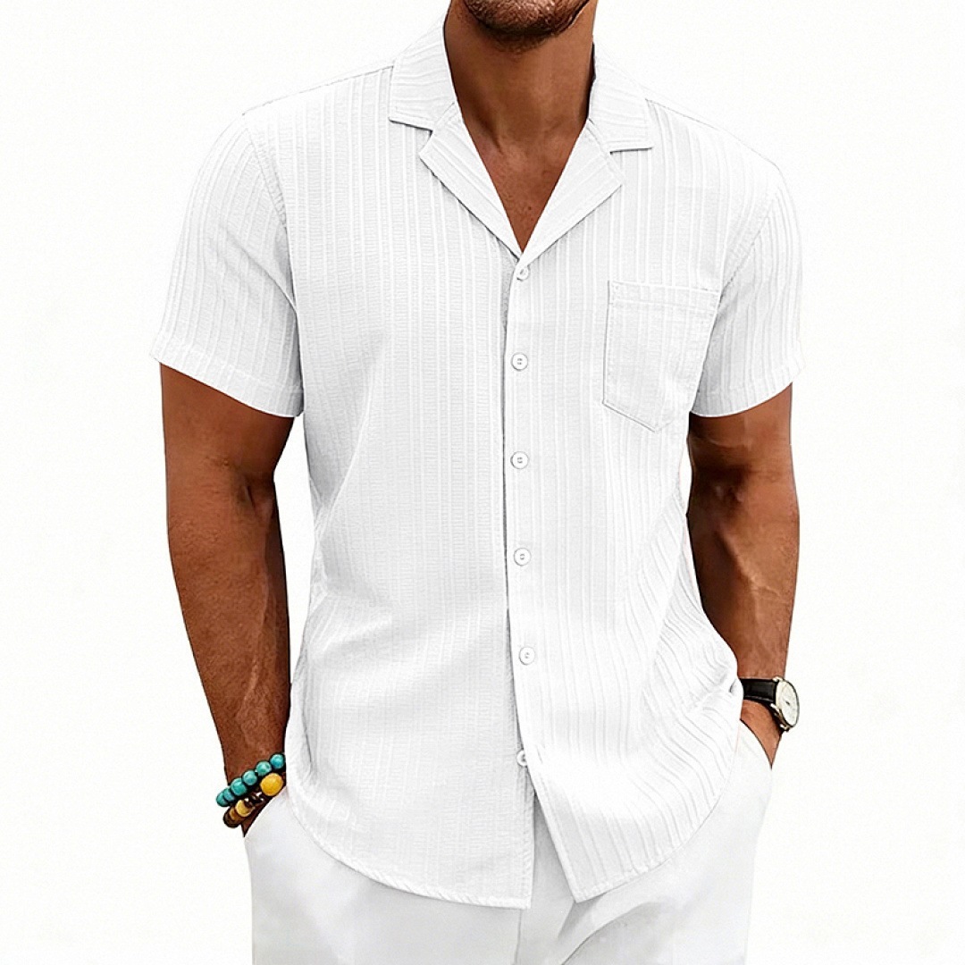 Mens Loose-Fit Plus-Size Cuban-Neck Casual Short-Sleeve Shirt - image 2