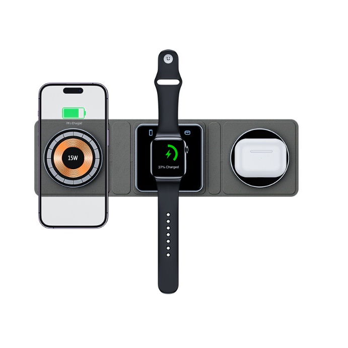 3 IN 1 Magnetic Folding Wireless Charger Station For IPhone Transparent Fast Charging For IWatch And Airpods - image 6