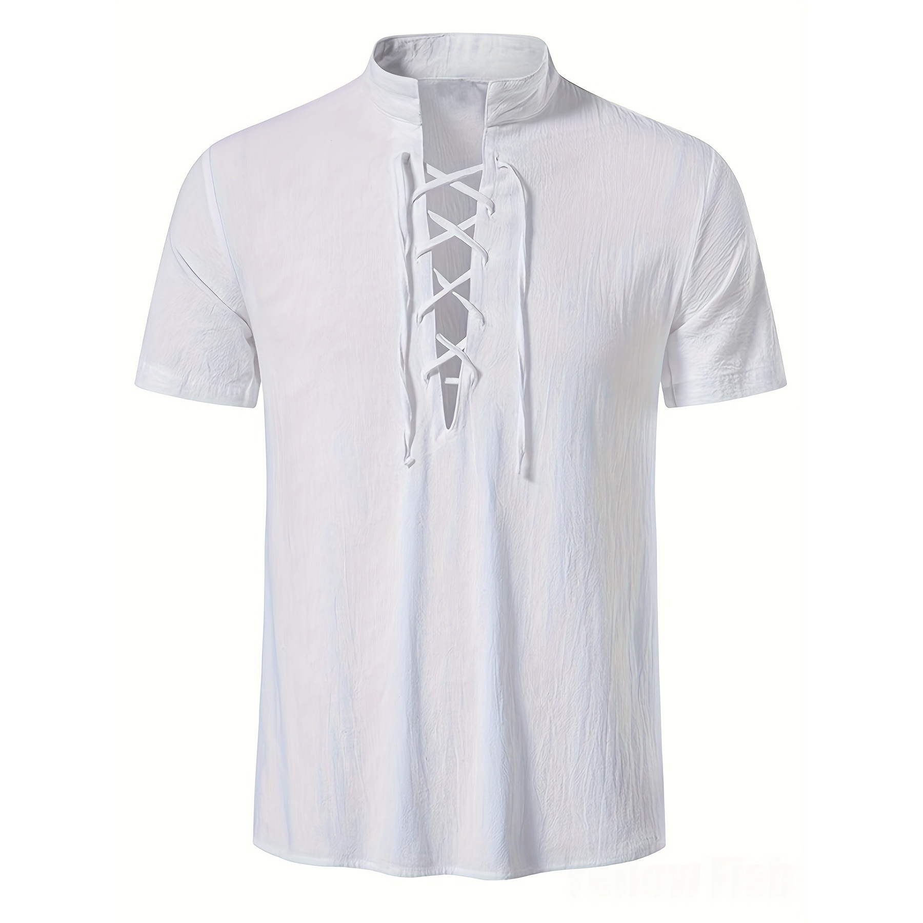 Mens Short-sleeve Casual Henley-neck Large-size Beach Shirt - image 4