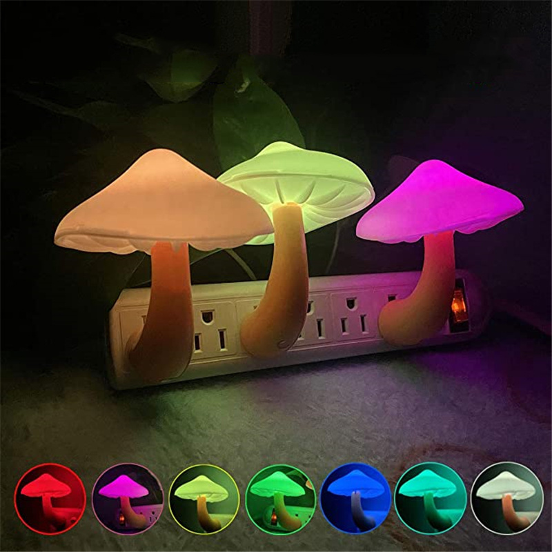 LED Night Light Mushroom Wall Socket Lamp EU US Plug Warm White Light-control Sensor Bedroom Light Home Decoration - image 30