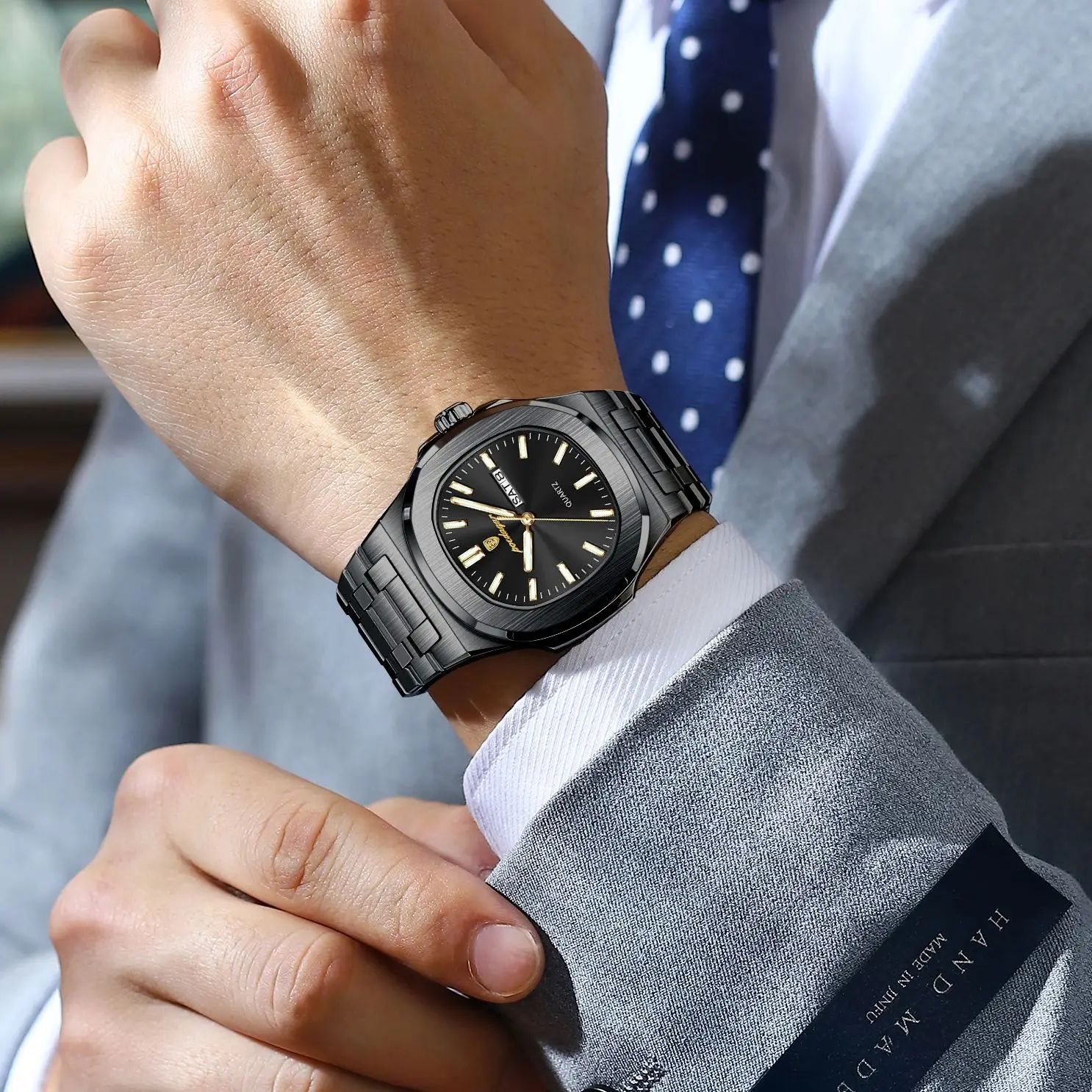POEDAGAR Square Luxury Men Clock Waterproof Luminous Date Week Quartz Man Wristwatch Stainless Steel Fashion Men's Watches Reloj - image 6