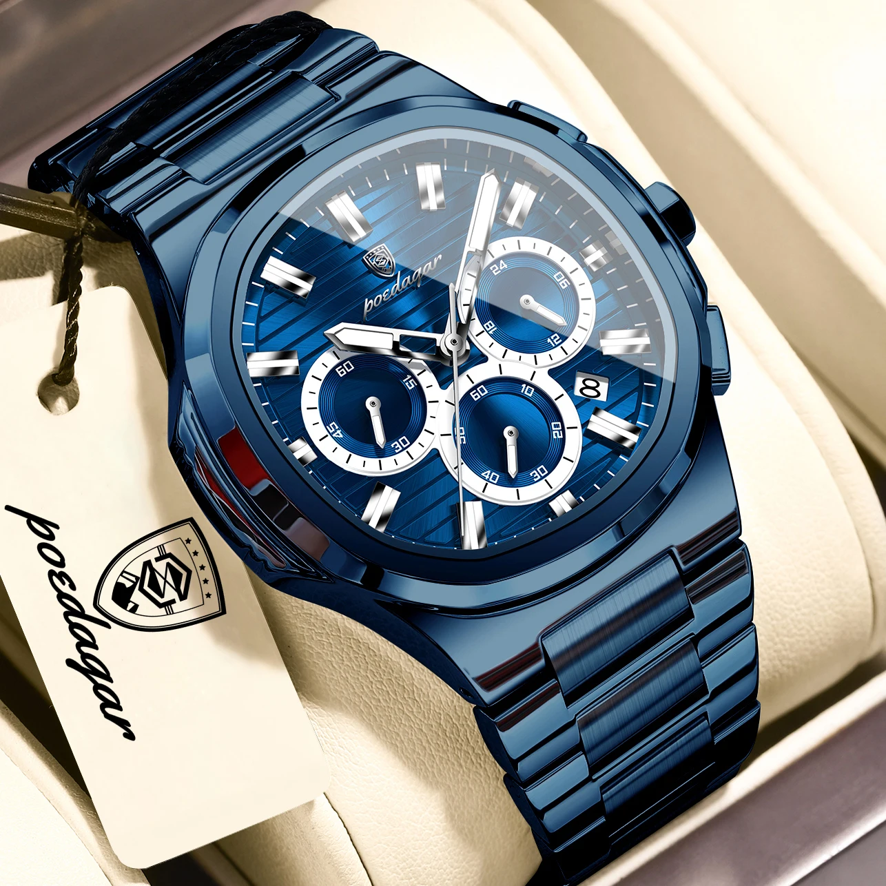 POEDAGAR Business Male Clock Date Chronograph Waterproof Luminous Luxury Men Watch Stainless Steel Quartz Fashion Men's Watches - image 7