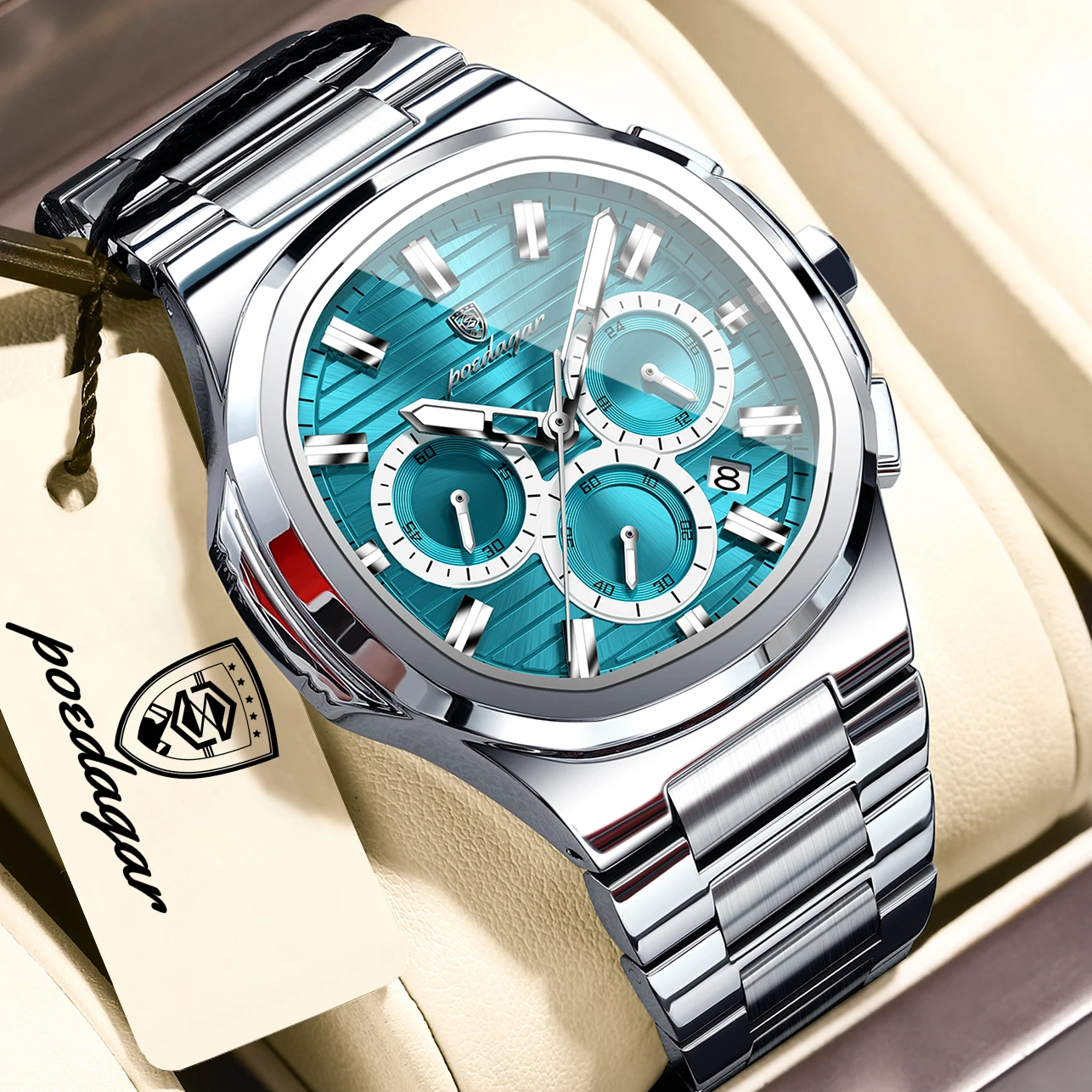 POEDAGAR Business Male Clock Date Chronograph Waterproof Luminous Luxury Men Watch Stainless Steel Quartz Fashion Men's Watches - image 10