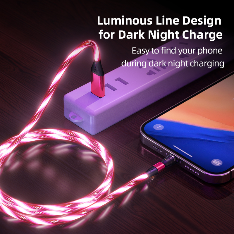 540 Rotate Luminous Magnetic Cable 3A Fast Charging Mobile Phone Charge Cable For LED Micro USB Type C For I Phone Cable - image 2