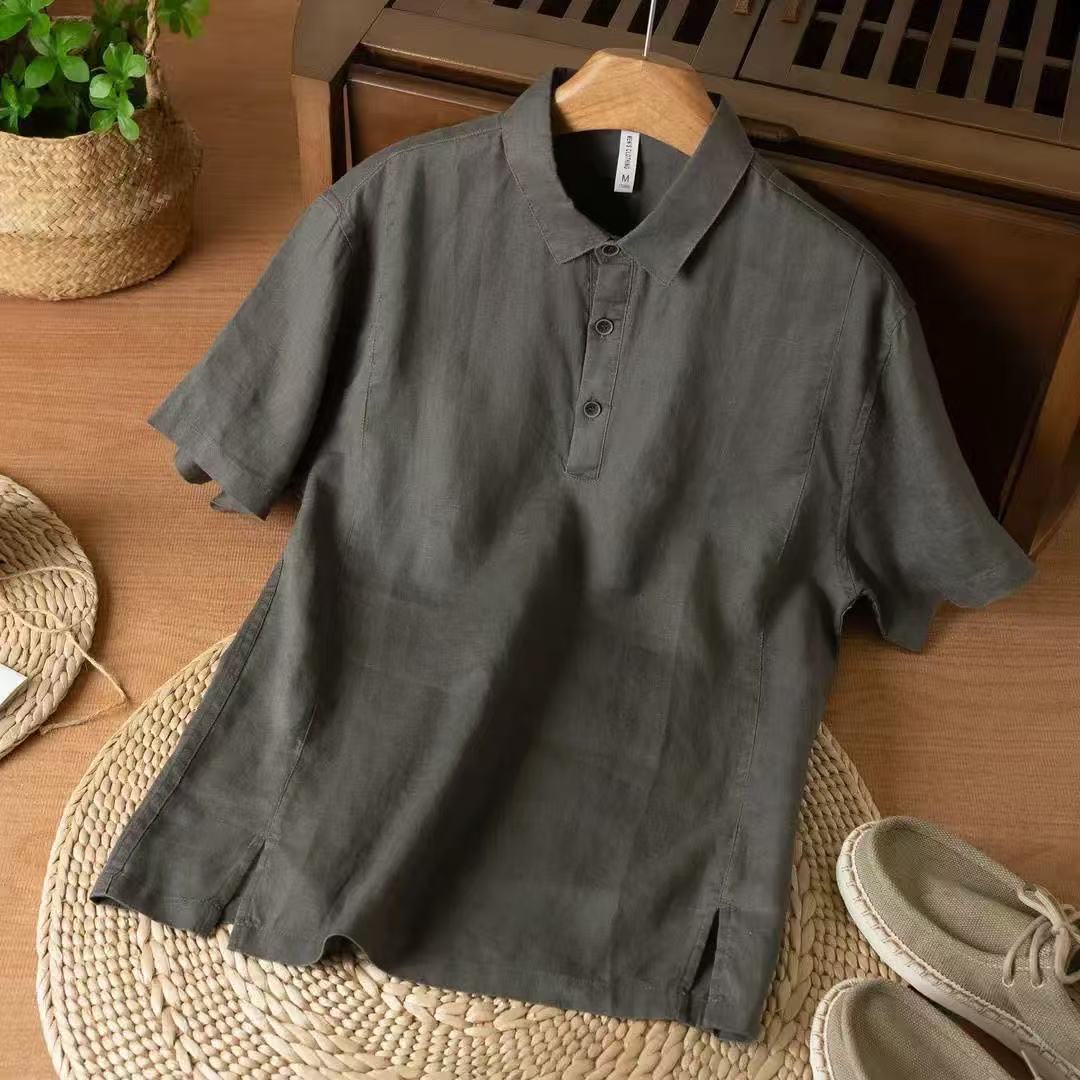 Mens Linen Short-sleeve Shirt Breathable With A Turn-down Collar And A Relaxed Fit - image 6