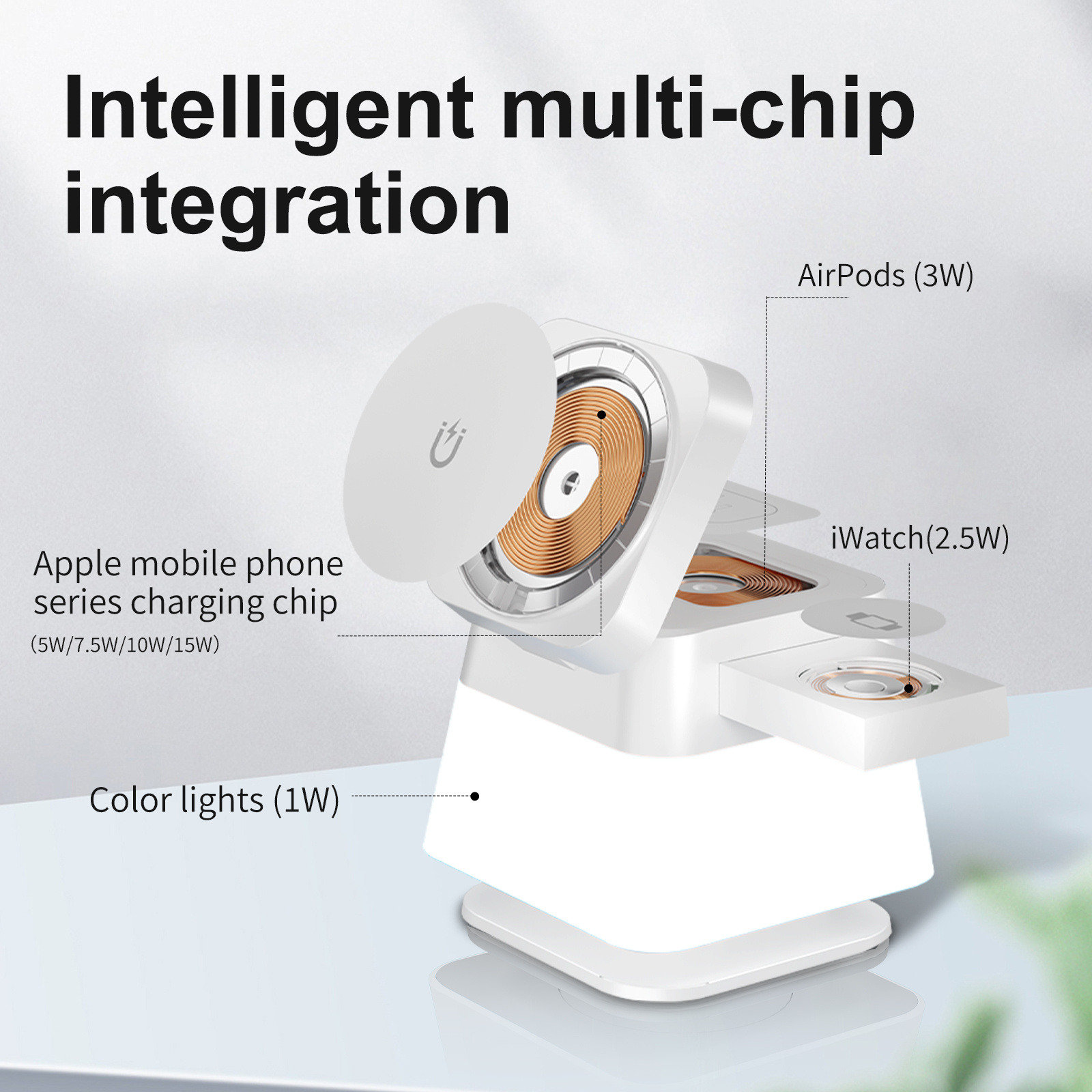 4 In 1 Rotatable Colorful Lighting Wireless Charger Stand For Phone 15 14 13 12 Pro Max 8 7 Holder Magnetic Fast Charging Station - image 2