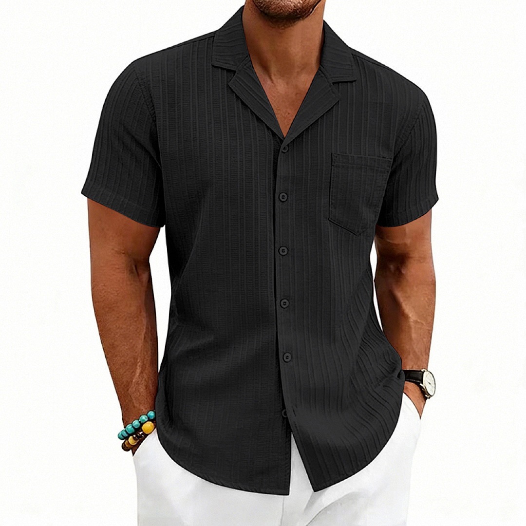 Mens Loose-Fit Plus-Size Cuban-Neck Casual Short-Sleeve Shirt - image 5