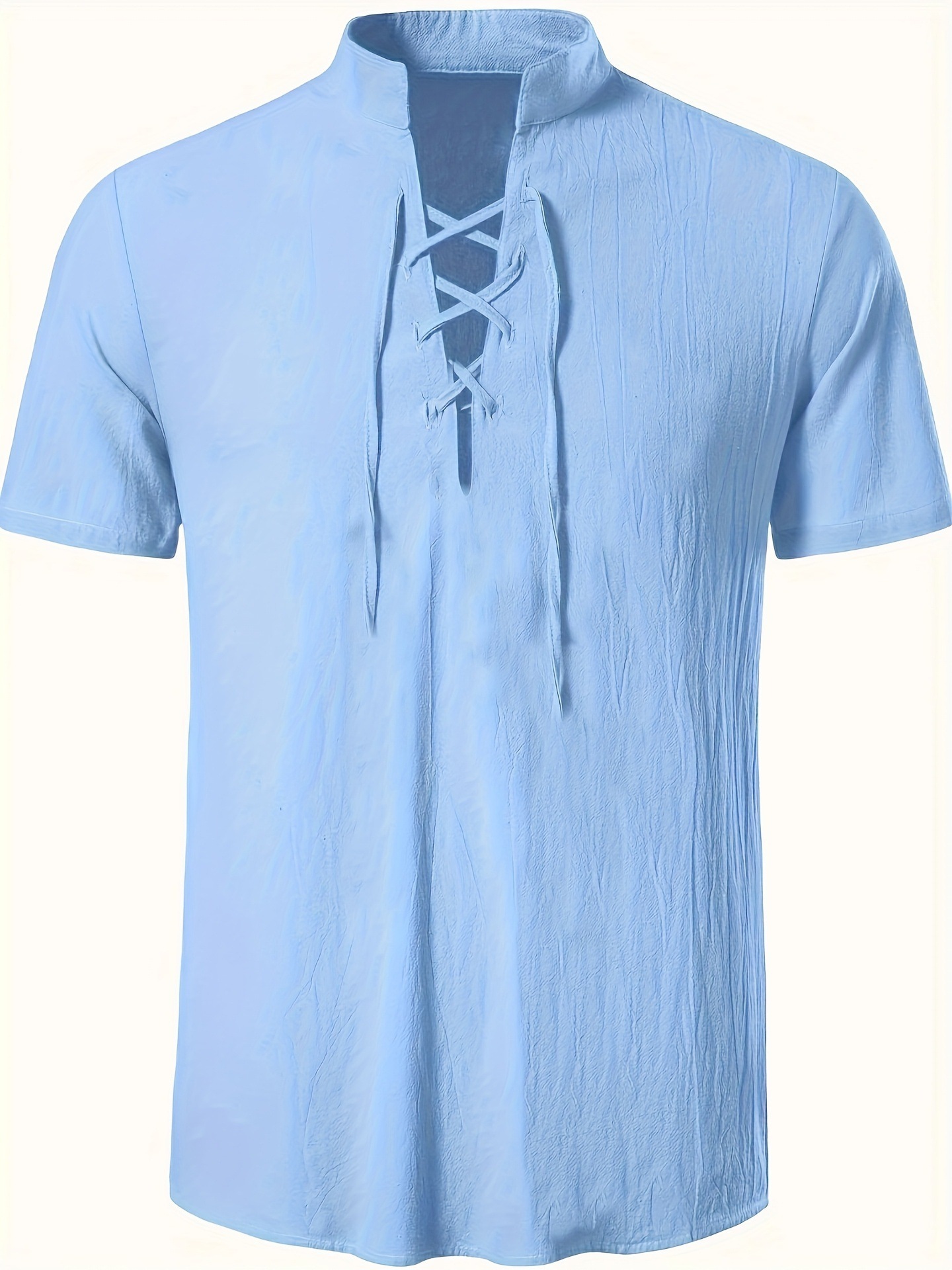 Mens Short-sleeve Casual Henley-neck Large-size Beach Shirt - image 29