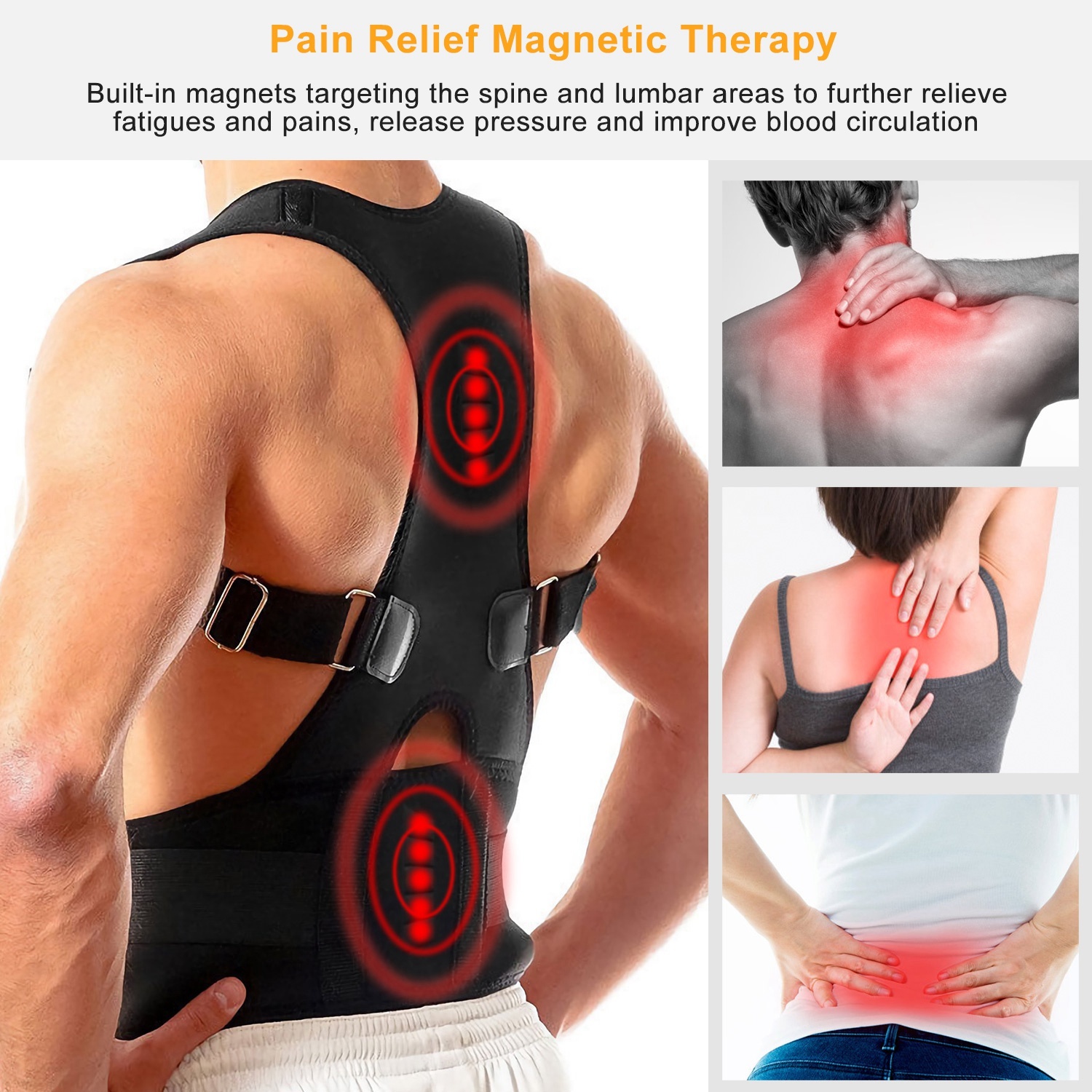 Unisex Posture Corrector Support Magnetic Lumbar Back Posture Support Belt Adjustable Upper Back Braces Clavicle Shoulder Brace Belt Pain Relief Therapy - image 12