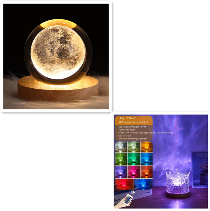 LED Water Ripple Ambient Night Light USB Rotating Projection Crystal Table Lamp RGB Dimmable Home Decoration 16 Color Gifts - image 22