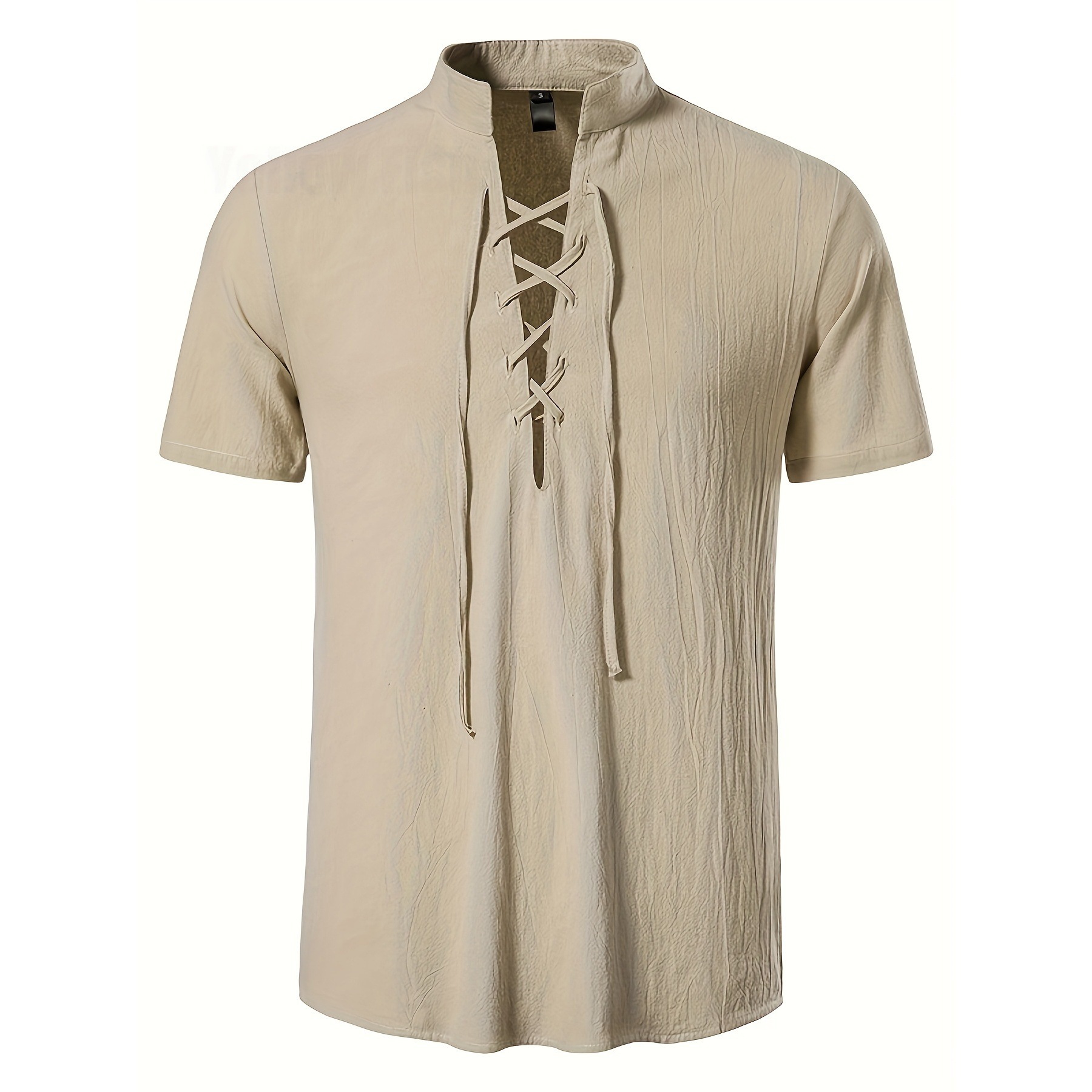 Mens Short-sleeve Casual Henley-neck Large-size Beach Shirt - image 3