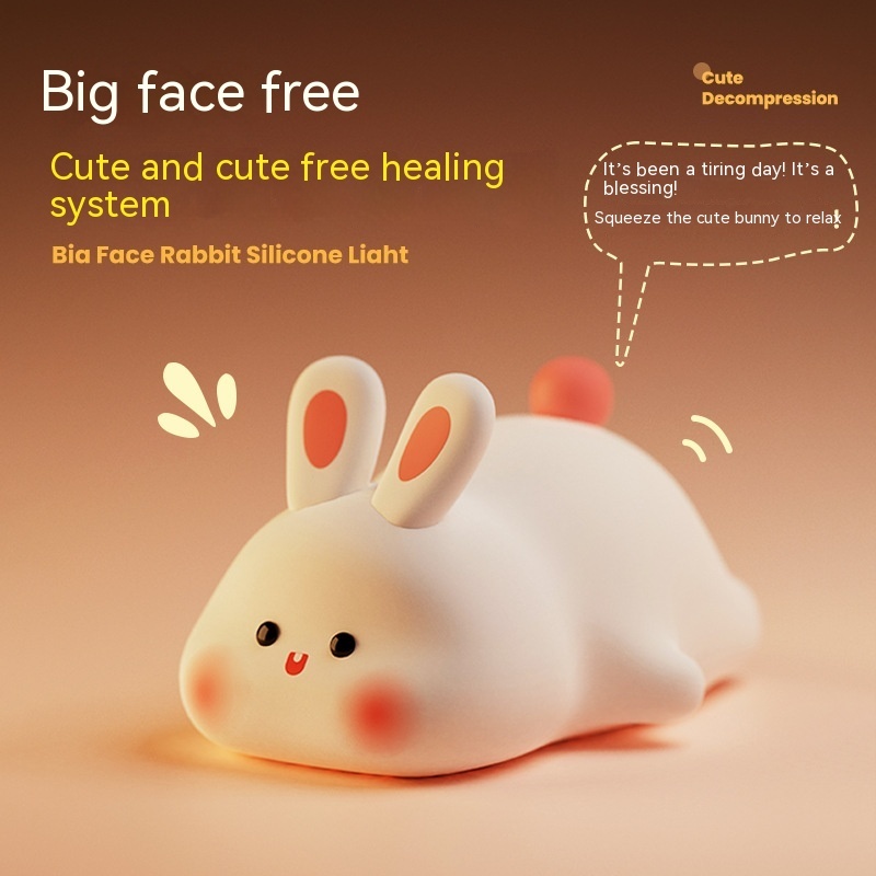 Cute LED Night Light Touch Sensor Cartoon Kid's Nightlights Big Face Rabbit Silicone Night Light Christmas Gift Bedside Lamp Home Decor - image 15