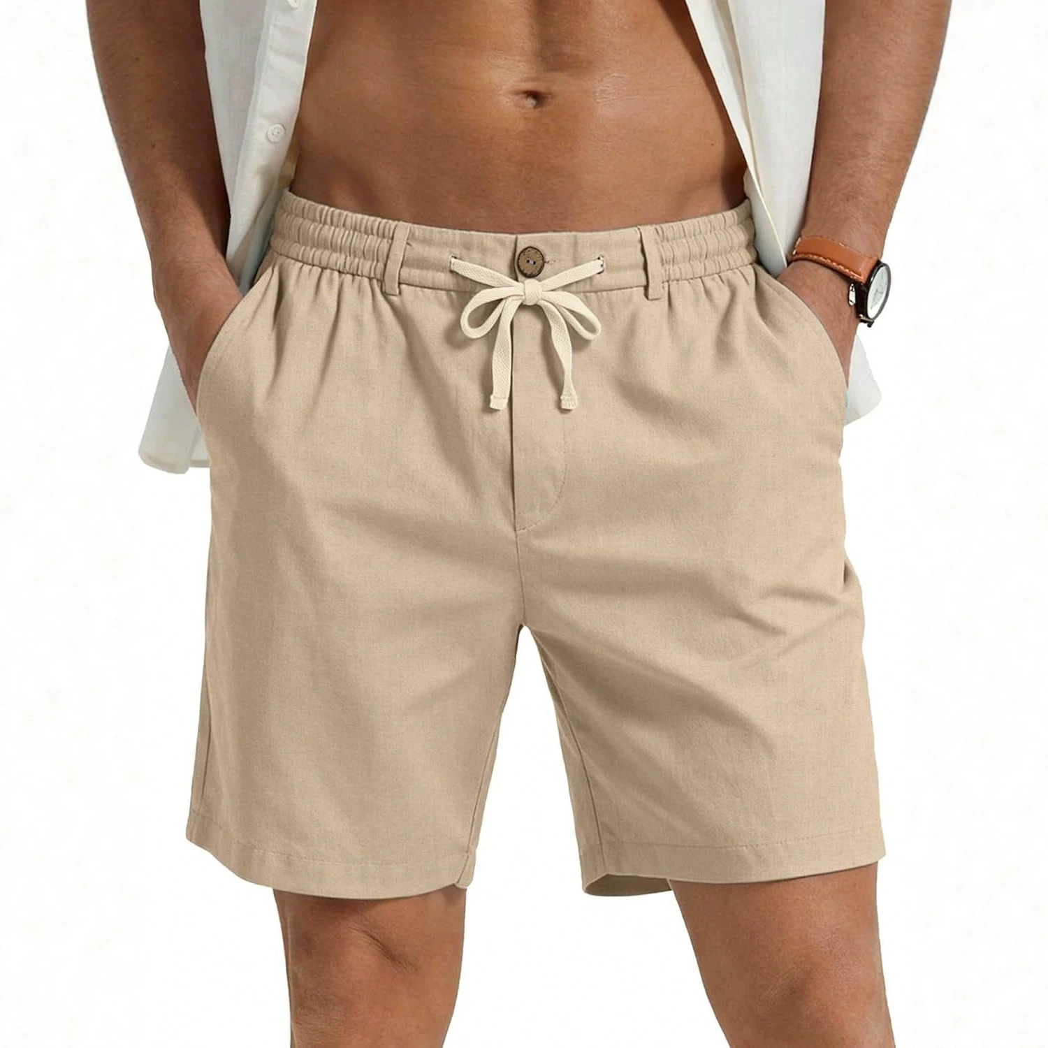 Drawstring Waist Solid-color Casual Athletic Shorts - image 3