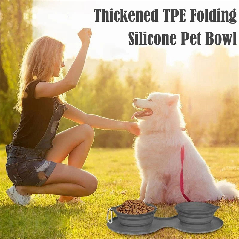 Rubber Foldable Double Bowl Pet Feeding Bowl Pets Supplies Dog Cat Bowls - image 4