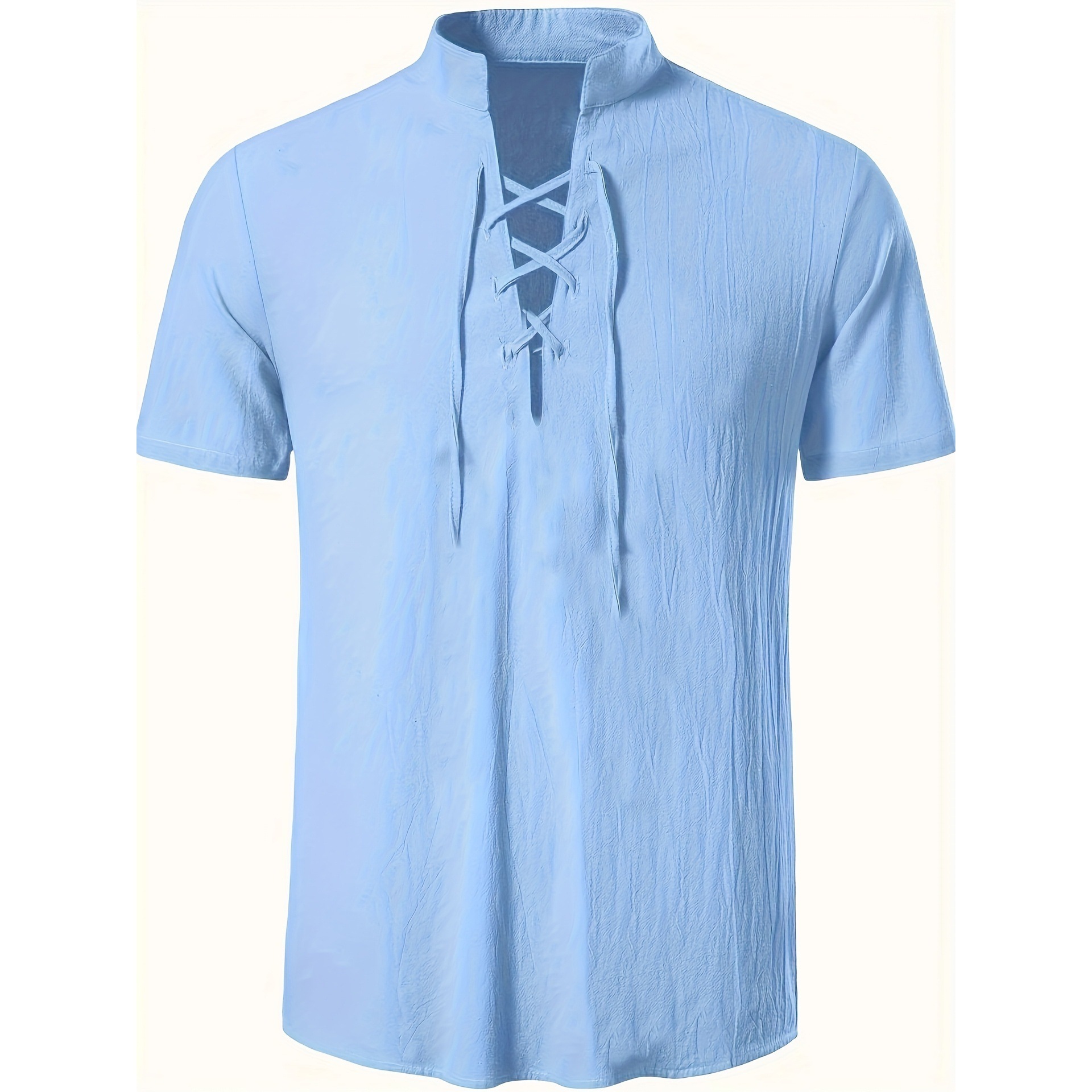 Mens Short-sleeve Casual Henley-neck Large-size Beach Shirt - image 2
