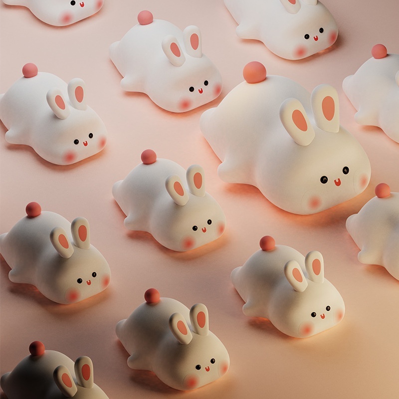 Cute LED Night Light Touch Sensor Cartoon Kid's Nightlights Big Face Rabbit Silicone Night Light Christmas Gift Bedside Lamp Home Decor - image 8
