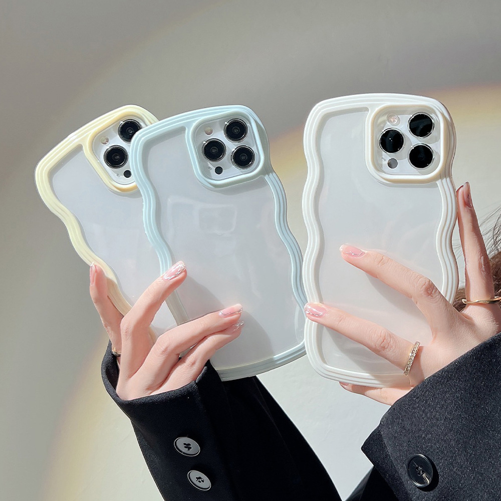 Wave Border Mobile Phone Case Solid Color Simple Candy Color - image 3