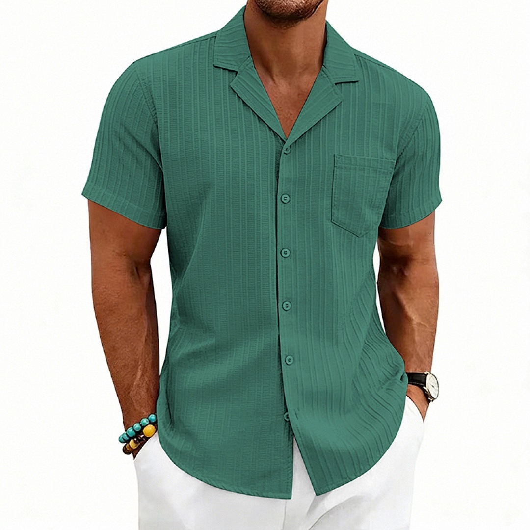 Mens Loose-Fit Plus-Size Cuban-Neck Casual Short-Sleeve Shirt - image 4