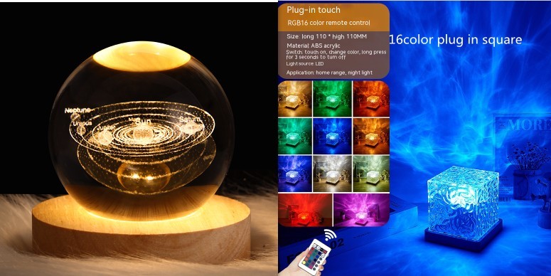 LED Water Ripple Ambient Night Light USB Rotating Projection Crystal Table Lamp RGB Dimmable Home Decoration 16 Color Gifts - image 15