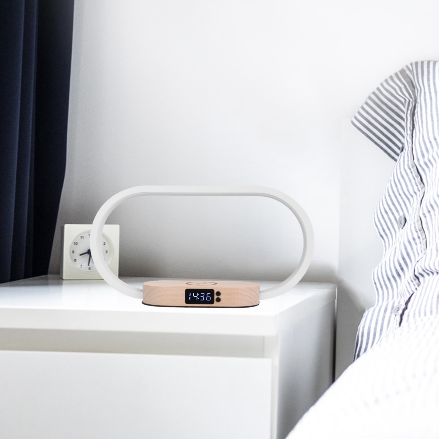 1 Set Bedside Table Lamp Touch Control Lamp With Clock Wireless Charging LED Desk Lamp Dimmable Nightstand Reading Lamp - image 8