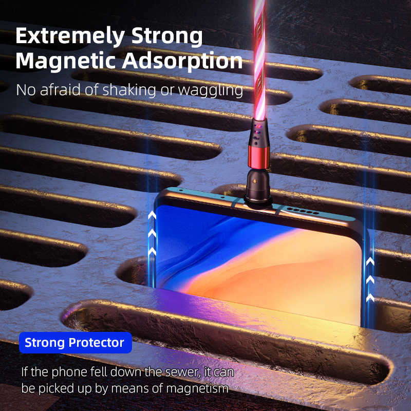 540 Rotate Luminous Magnetic Cable 3A Fast Charging Mobile Phone Charge Cable For LED Micro USB Type C For I Phone Cable - image 6