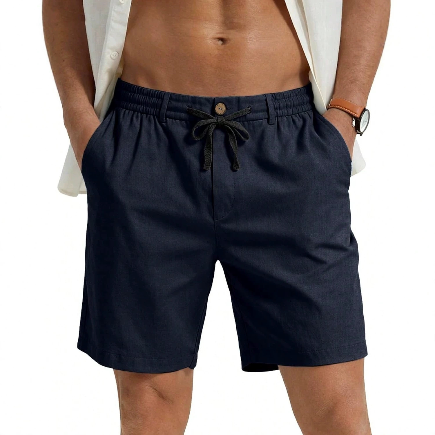 Drawstring Waist Solid-color Casual Athletic Shorts - image 4