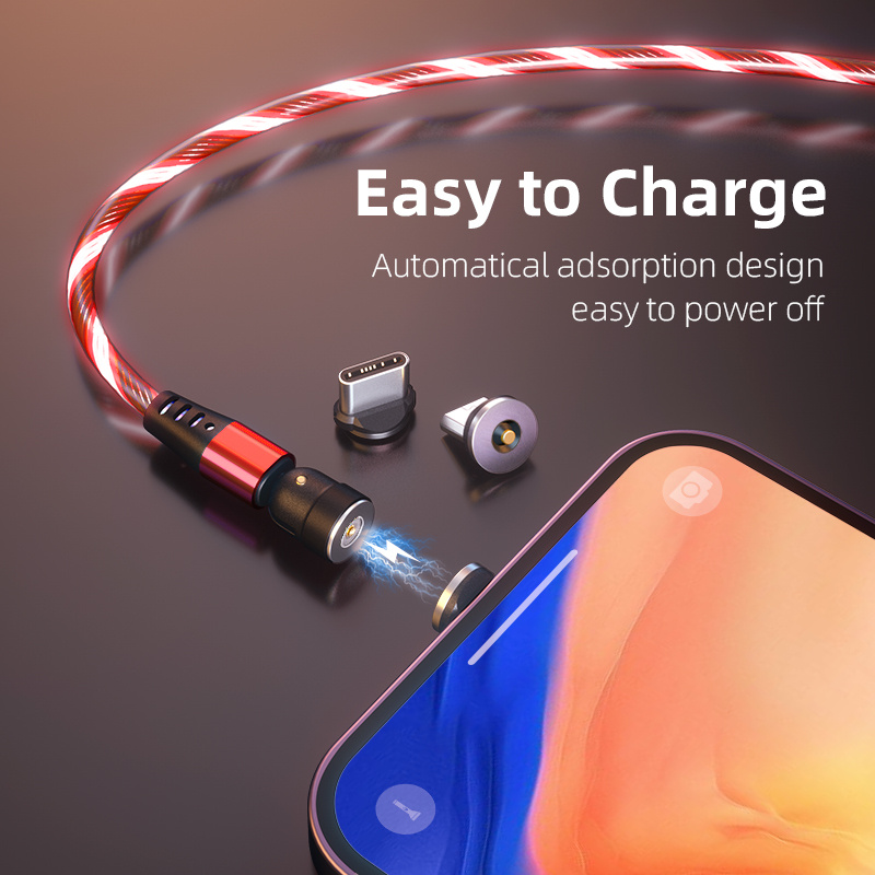 540 Rotate Luminous Magnetic Cable 3A Fast Charging Mobile Phone Charge Cable For LED Micro USB Type C For I Phone Cable - image 3