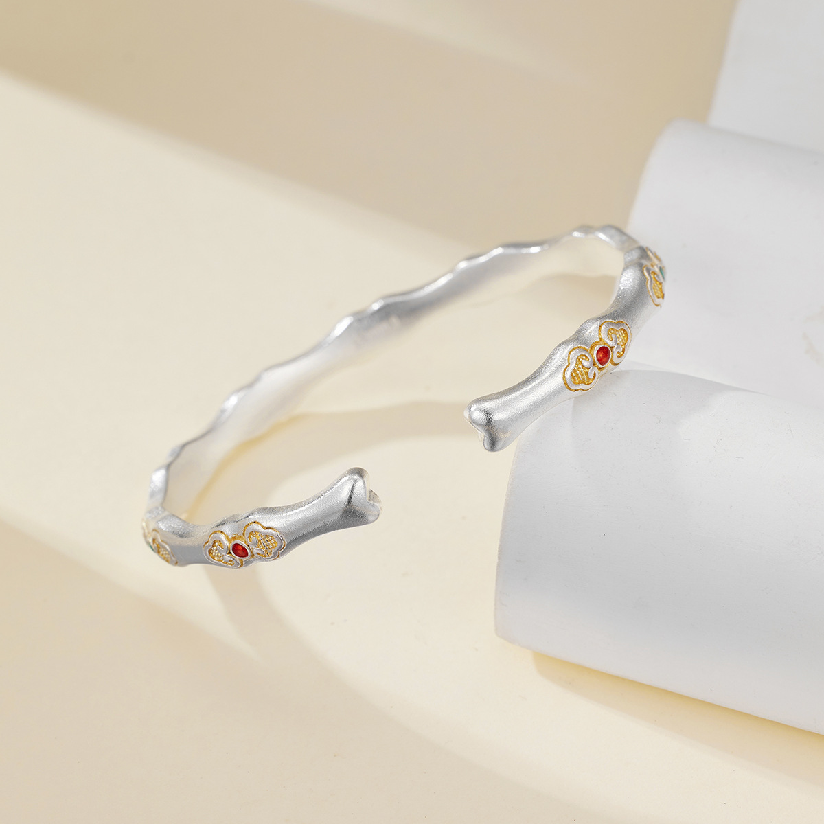 Bamboo-themed Sterling Silver Bracelet With Bamboo-Node Design - image 3