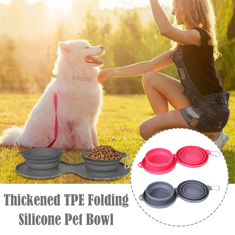 Rubber Foldable Double Bowl Pet Feeding Bowl Pets Supplies Dog Cat Bowls - image 2