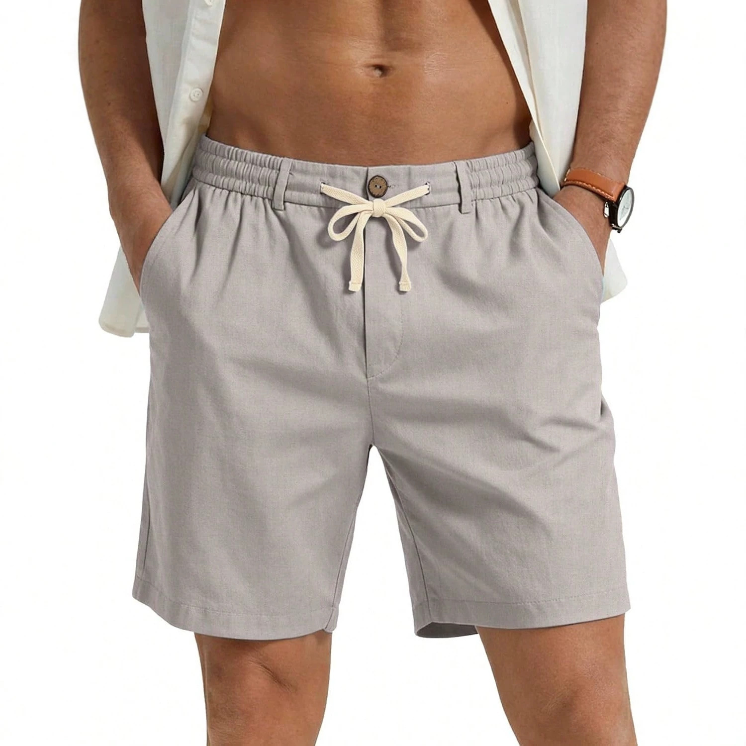 Drawstring Waist Solid-color Casual Athletic Shorts - image 2