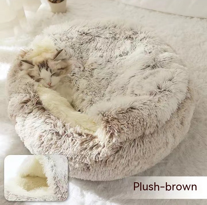 2 In 1 Dog And Cat Bed Pet Winter Bed Round Plush Warm Bed House Soft Long Plush Pets Bed Pet Products - image 6
