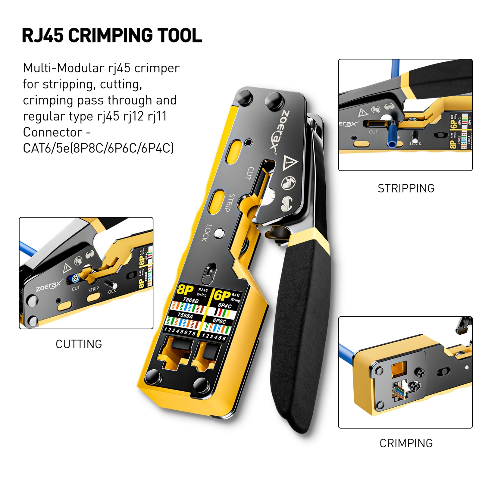 ZoeRax RJ45 CAT6 CAT5E CAT5 Crimp Tool Kit,Crimp tool,Cable Tester,Wire Cutter and Stripper,Blade,50PCS Connectors and Boots - image 2