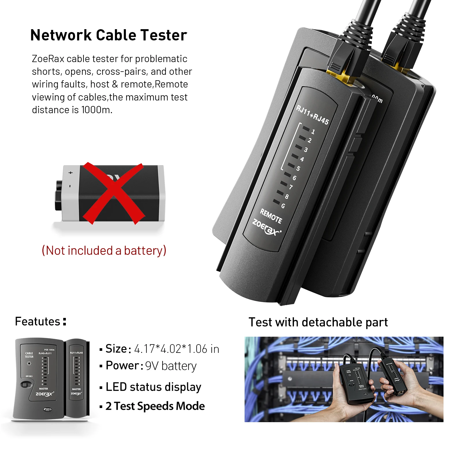 ZoeRax RJ45 CAT6 CAT5E CAT5 Crimp Tool Kit,Crimp tool,Cable Tester,Wire Cutter and Stripper,Blade,50PCS Connectors and Boots - image 3