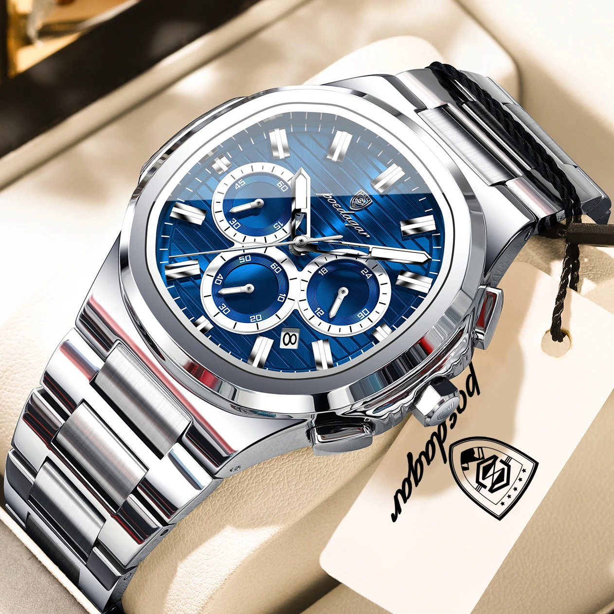 POEDAGAR Business Male Clock Date Chronograph Waterproof Luminous Luxury Men Watch Stainless Steel Quartz Fashion Men's Watches - image 2