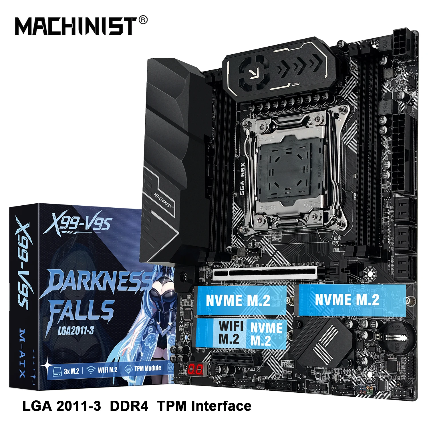 MACHINIST X99 V9S Motherboard Support TPM2.0 LGA 2011-3 Xeon E5 CPU DDR4 RAM C612 Chip with 3*NVME M.2 Slot SATA3.0 Black Armor