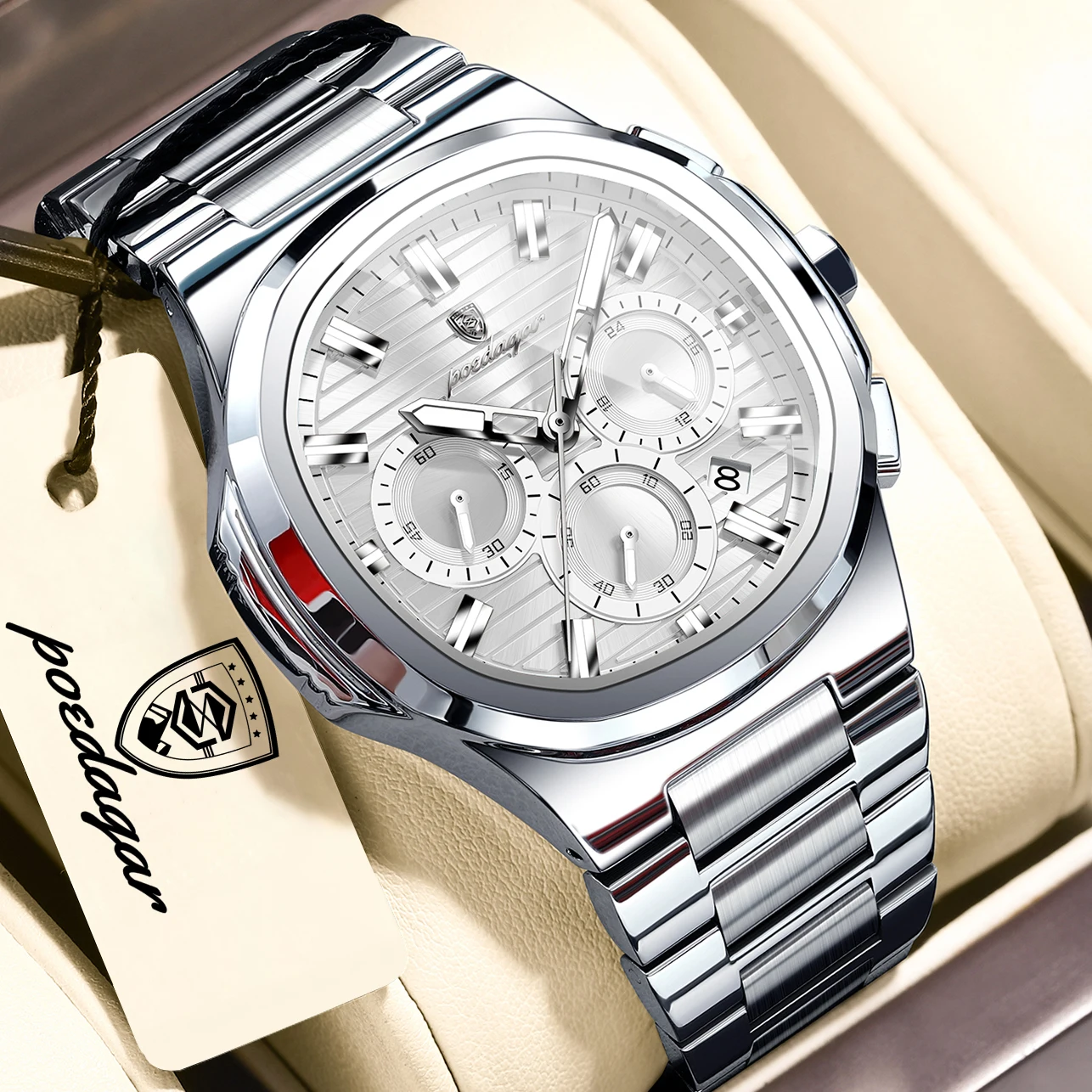 POEDAGAR Business Male Clock Date Chronograph Waterproof Luminous Luxury Men Watch Stainless Steel Quartz Fashion Men's Watches - image 14