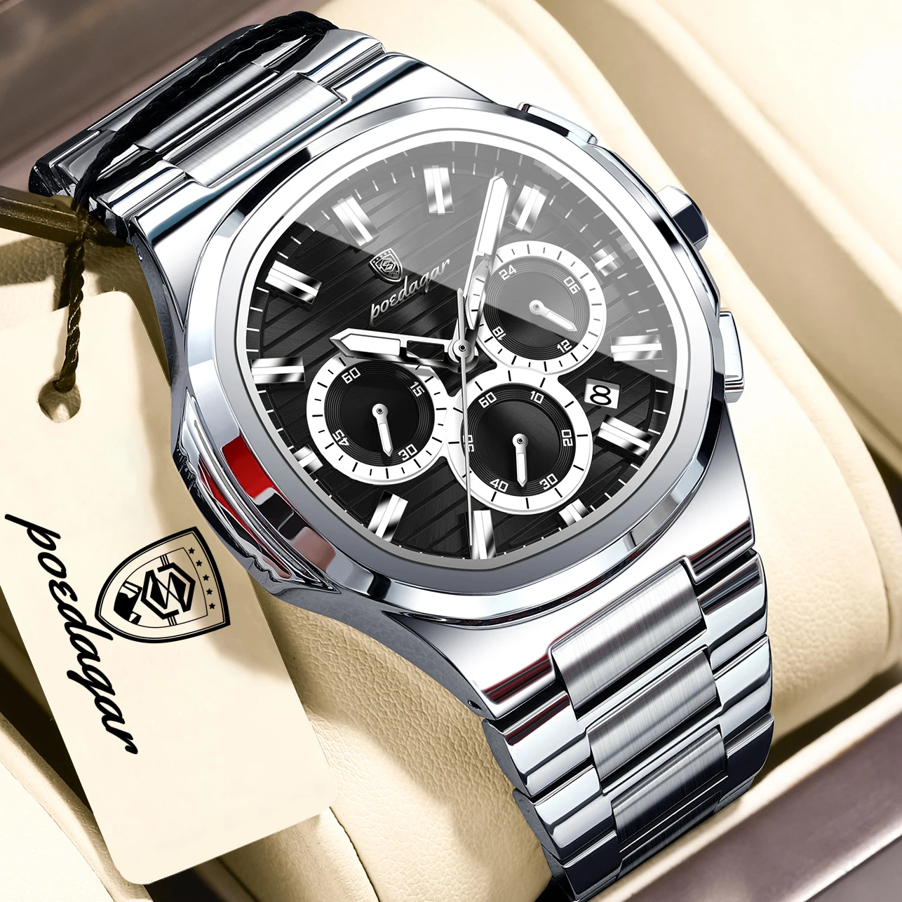 POEDAGAR Business Male Clock Date Chronograph Waterproof Luminous Luxury Men Watch Stainless Steel Quartz Fashion Men's Watches - image 9